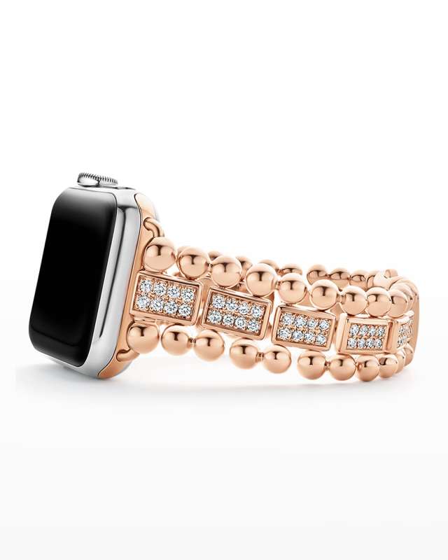 Smart Caviar 18k Rose Gold Full Diamond Apple Watch Bracelet, 38-44